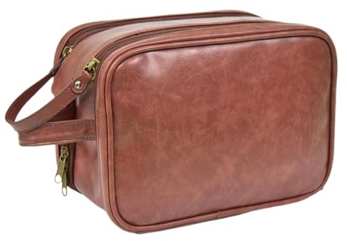 Uozonit Bolsa de higiene para hombre, bolsa de aseo portátil de poliuretano para hombre, organizador de artículos de tocador, bolsa de cosméticos para hombre, bolsa de viaje de baño de gran capacidad