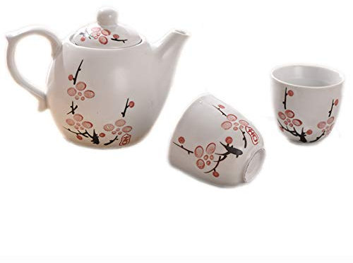 KWMAEEUID Set da tè Giapponese Set da tè Kung Fu Fatto a Mano in Porcellana Stile Cinese Vintage, teiera con Fiori di pruno con 2 Tazze da tè