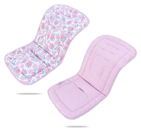 Baby Pushchair Seat Liners,Pram Liner Universal Fit for Most Pushchairs,100% Cotton Double-Sided Baby Stroller Cushion Pad,Stroller Seat Cover for Toddler Infant 1 Pack,78x34cm(Pink Rose+Checked)