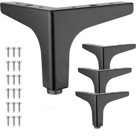 Eumtenr 4 Pcs 4 Inch Metal Furniture Legs, Modern Style Furniture Sofa Legs Metal Matte Black Triangle Feet for Table Cupboard Sofa Couch Chair DIY Replacement Feet - with Rubber Floor Protectors