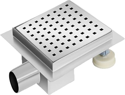 Duschrinne Edelstahl mit Siphon – Bodenablauf für Dusche & Bad, Modernes Design, Ablaufrinne mit Geruchsverschluss, Rostfrei & Leicht zu Reinigen, Inklusive Einbauzubehör, Stil: SQ-01, Größe: 12x12cm