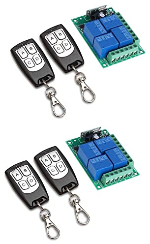 Kznifmk 2X Interruptor de Control Remoto Inalámbrico Universal Módulo Receptor de Relé DC 12V 4CH con Transmisor Remoto de 4 Canales 433 Mhz