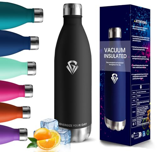 Trinkflasche Edelstahl, 1L Thermosflasche, BPA-Frei, Trinkflasche Sport, Auslaufsicher Wasserflasche, Thermosflasche Kohlensäure Geeignet, Edelstahl Flasche, Thermoskanne für Reisen, Sport, Camping