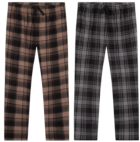 Get Trend Pyjamasbyxor för män och tonåringar, set med 2 rutiga pyjamasbyxor, loungewear nattkläder, presentidé, M