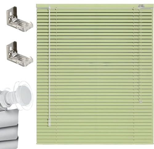 Persianas Venecianas Aluminio Persiana Veneciana Láminas De Aluminio De 25mm Sin Agujeros/taladrar Montaje 30 50 90 120 130 150 160cm Estores para Ventana para Salón, Cocina(Verde)