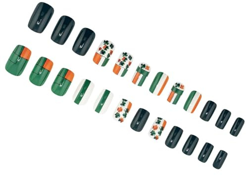 Lot de 24 faux ongles à coller pour la fête de la Patrick, motif trèfle vert