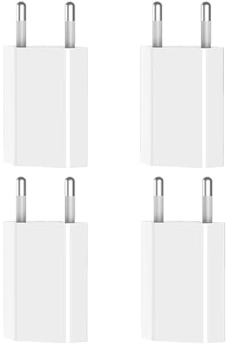 4 Pack Cargador USB Pared 5V/1A Mini Enchufe USB de Pared Compatible con Smartphones Tablet Kindle Smartwatch y Dispositivos Electrónicos (4 Blanco)