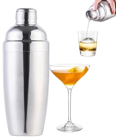 Shaker à cocktail argenté de 350 ml à 1000 ml avec passoire de barman, shaker à martini en acier inoxydable pour bar et maison (1000 ml)