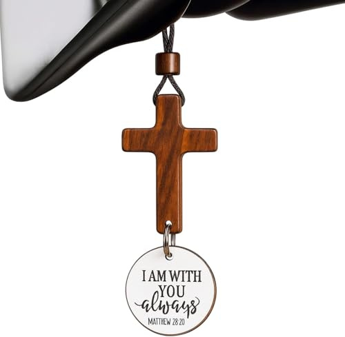 Christliche Geschenke, Kreuz Autospiegel Anhänger aus Nussbaum, Religiöses Auto Deko Innenraum Zubehör, Stylisches Glücksbringer für Christen Fahrer Freunde Familie Alltag Geschenkideen