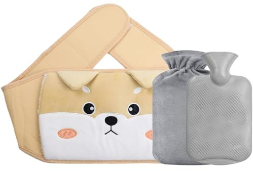 MCTNCT Bouteille Eau Chaude 3 en 1 Bouillotte Regles Douloureuses 1L Bouteille Eau Chaude avec Housse Peluche et Ceinture pour Jambes, Dos, Épaules, Cou, Taille