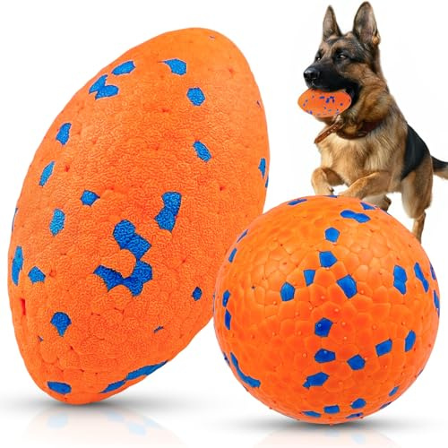 ADNEWX 2 pelotas para perros, pelota de rugby para perros, juguete interactivo resistente, seguro, no tóxico, indestructible, para perros medianos y grandes, entrenamiento de atrapación, lanzamiento