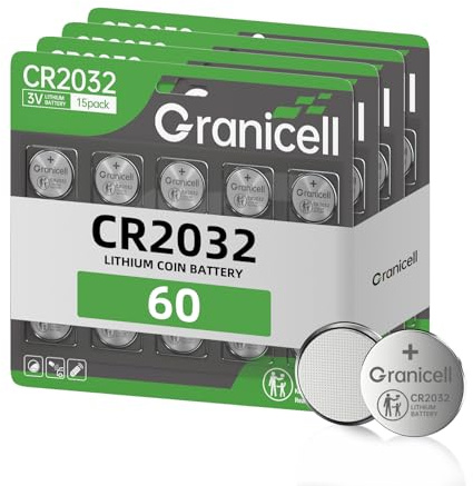 Granicell 60x CR2032 Batterien 3V Lithium Knopfzellen – 230mAh Standard Lithium Zellen – Geeignet für Schlüssel, Fitness-Tracker, Taschenrechner, Waagen, Fernbedienungen