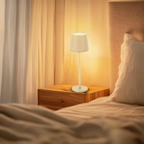 M Mimotec - Lámpara LED de Sobremesa Beige Serena 2W, Recargable, Regulable, 3 Temperaturas de Color (3CCT), con Batería 1200mAh e Incluye Cable USB
