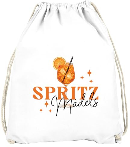 MoonWorks® Turnbeutel Spruch Lustig - Spritzmädels- Gruppenoutfit Gadget Accessoires Party JGA Fasching Karneval Gymbag Weiss unisize