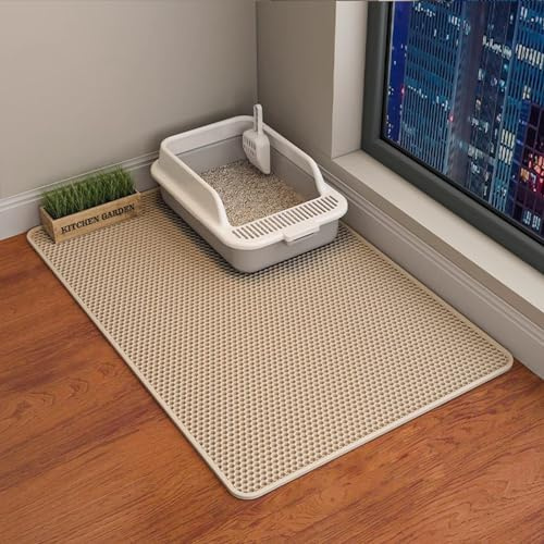 ERHAOG Tapis Litiere Chat -Tapis de LitièRe pour Chat - Eva Tapis ImperméAble à Double Couche Contrôle Litière, Tapis Litiere pour Bac à LitièRe Chat et Toilette (Beige, 75 x 55 cm)
