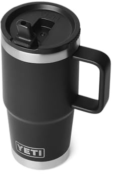 YETI Rambler - Taza de viaje con pajita, de acero inoxidable, aislada al vacío, con tapa de popote a juego, color negro, 591 ml