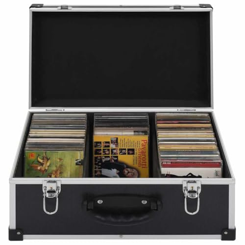 Runheo Maletín para 60 CDs de aluminio y ABS, color negro, organizador para sistema de organización, archivo, protección contra el polvo, caja con cerradura para música, películas, software y hogar