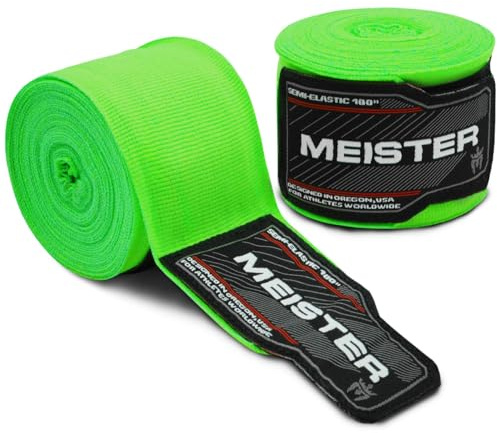 Meister Bende Semi-Elastiche da Adulto di 180 Pollici (457 cm) per MMA e Boxe (Paio) - Verde Neon