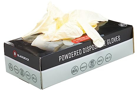 Blackrock Gepuderte Vinyl-Einweghandschuhe, 100er Box, Medizinisch, Lebensmittelecht, Latexfrei, Chirurgisch, Tattoos, Nicht-Steril, Erste Hilfe, Malerei, Weiß, Hautsicher, PPE Handschuhe
