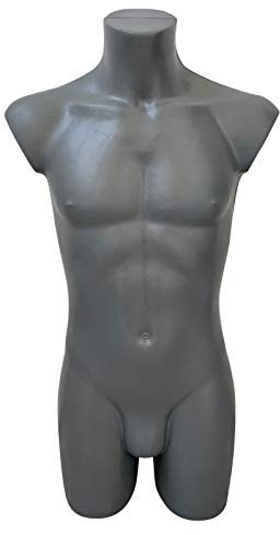 fella4stores Basic Modepuppe 44/46, Herrentorso lang mit Beinansatz, Mannequin & Ausstellungsfigur aus PE Kunststoff, vollgeformt & bruchsicher für Textilpräsentation Indoor/Outdoor, Grau
