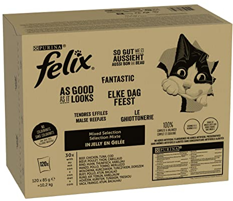 FELIX Katzenfutter nass in Gelee, Sorten-Mix, 120er Pack (120 x 85g)