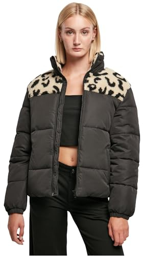 Urban Classics Damen Jacke Ladies AOP Sherpa Mixed Puffer Jacket black/sandleo S