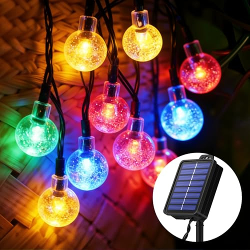 Lichterkette Außen Solar Wetterfest, 60 LED 13,2M 43,3Ft 8 Modi IP65 Wasserdicht Bunt Solarlichterkette aussen Wetterfest Solar Lampions für Balkon Deko Terassen Garten Bäume Weihnachten Festival