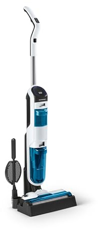Schneider SCVCO2350DE, Aspirateur Eau et poussière, Autonomie (50min), Aspire et Lave, 18V, Capteur saleté, Brosse autotractée, Réservoir Eau (680ml), Réservoir poussière (440ml) Bleu et Blanc