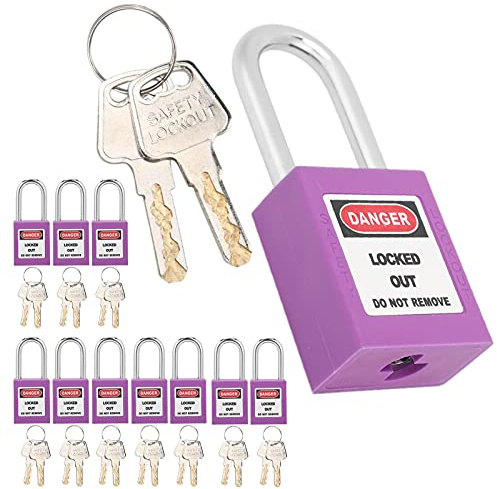 Lot de 10 Cadenas de sécurité, 38 Mm, Isolation de sécurité, Verrouillage de sécurité, Nylon, Acier, Cadenas Loto avec 20 Clés pour L'industrie Chimique (Violet)