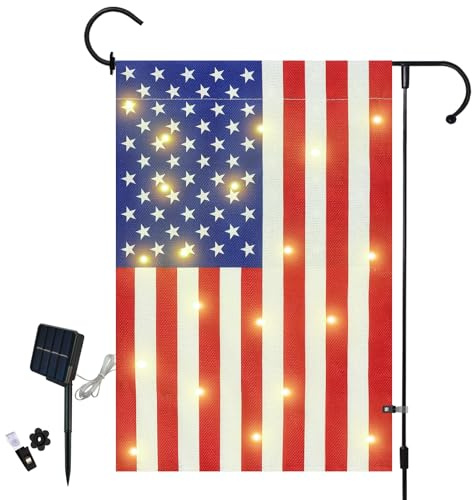 Bandiera da giardino americana illuminata 30,5 x 45,7 cm su entrambi i lati in iuta Led 4 luglio USA bandiera da giardino per il giorno dell'indipendenza festa cortile decorazione esterna