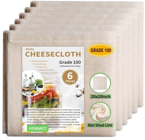 6 Stück 50x50cm Käsetuch, Passiertuch Wiederverwendbar, Passiertuch, Feingewebt Cheesecloth Ungebleichte Reine Baumwolle Mulltuch mit Sauber Umgeschlagene Saum, Seihtuch Waschbar und Wiederverwendbar
