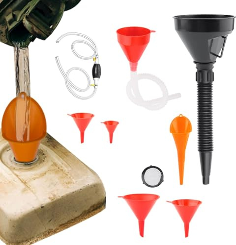 Entonnoir de changement d'huile,Entonnoir de changement d'huile,Entonnoir flexible de 8 pièces avec buse et filtre amovibles | Entonnoir à large bouche avec pompe manuelle à siphon pour eau, kérosène