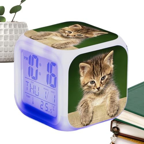 Jingmiger Sveglia gatto per,Allarme gatto - Orologio da tavolo cubo sveglia LED | Orologio per gli amanti dei gatti con grande schermo per la stanza della classe, la camera dei bambini, il soggiorno