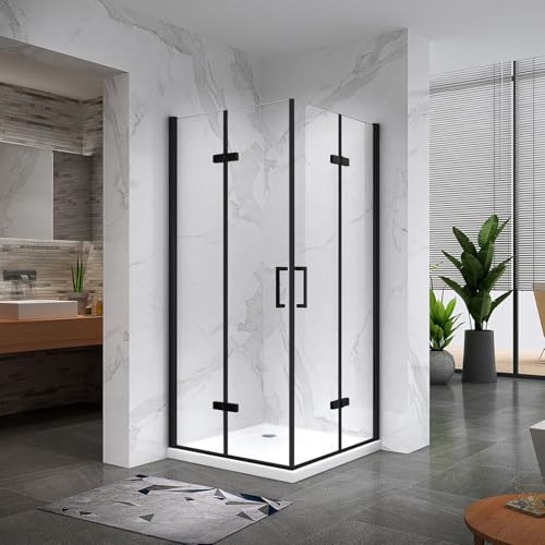 ATÉA-BLACK Cabine de douche H 190 cm, 75 x 85 cm, 2 portes pliantes et pivotantes, verre transparent