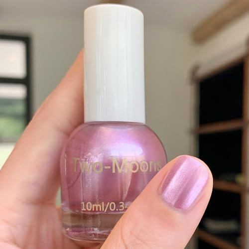 Metallic Nail Polish - Mirror Pink Nail Polish - Metal Shiny Chrome Nail Varnish - Chip Resistant & Quick Dry Nail Art Polish - Super Lustrous Romantic Shimmer Nail Varnish