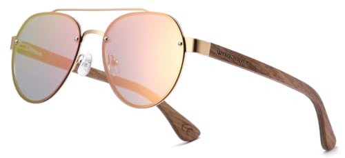 WOODONLY Gafas de Sol Piloto Polarizadas de Madera sin Montura - Gafas de sol con Montura de Metal para Hombre y Mujer Regalos Perfectos (Rosa)