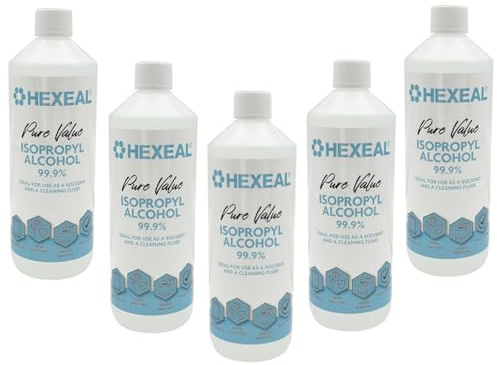 Hexeal Pure Value 99.9% Isopropyl Alcohol 5L – Sanitising & Cleaning | 5 x 1L - Removes Grime from Phones and Electronics, Powerful Degreaser and Cleaning Fluid