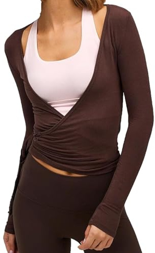 Y2k Ballet Wrap Top Manga Larga Cuello V Profundo Slim Fit Yoga Pilates Entrenamiento Tops Sexy Opaco Suave Vendaje Camisa Monocolor