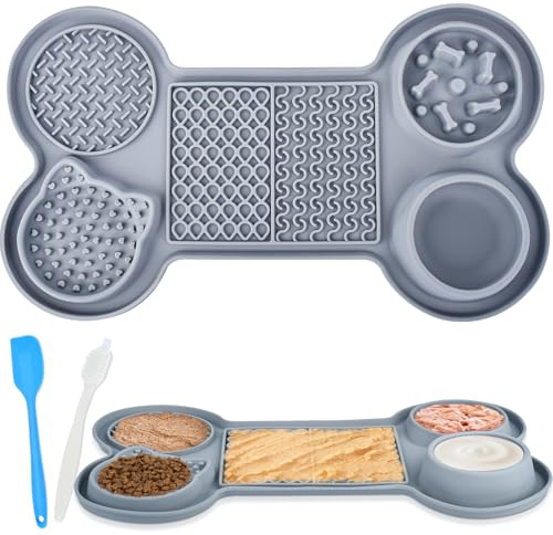 Leckmatte für Hunde, 6-in-1 Schleckmatte Hund Leckmatte Mit Saugnapf, Slow Feeder Hundenapf mit Silikonspatel, Bürste, Futterunterlage für Haustier Angst Relief und langsam füttern