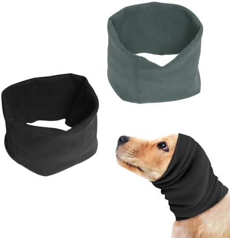 AHEJIOO 2 Stück Haustier Warme Ohrenschützer, Gehörschutz Hund, Warme Hunde Ohrenschutz Haustier Ohrenschützer, Angstlösend, Elastisch Waschbar, Hundeschal für Wind, Kälte, Angst & Lärm (Schwarz/Grau)