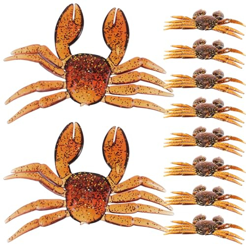 ABOOFAN 10Pcs Realistic Fake Crab Fishing Baits PVC Soft Lures for Freshwater Saltwater Anglers Practical Fishing Gear