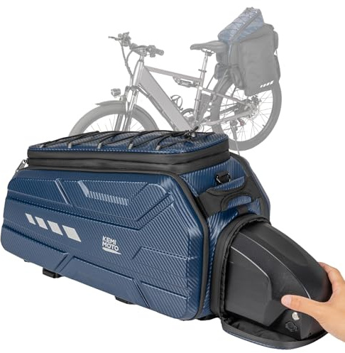 KEMIMOTO 40L E-Bike Battery Bike Bags for Rear Rack, EVA Hard Shell Bag with Reflective Strip and Waterproof cover, Ebike Trunk Bicycle Seat Pannier for Commuter Travel