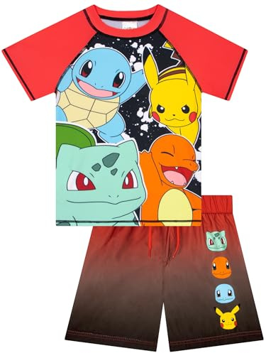 Pokémon Badkläder För Pojkar, Badset Med Bulbasaur, Charmander Och Pikachu, 2-Delat Badset, Röd 140
