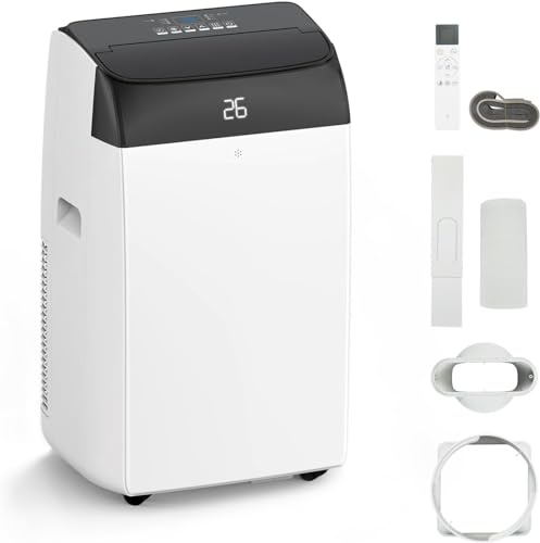 GarveeHome Condizionatore Portatile 12000 BTU 3in1 Funzionamento Silenzioso Display Digitale Telecomando Timer 24Ore Tubo Scarico Kit Finestra Raffreddamento fino 51m² Casa Ufficio (schwarz)