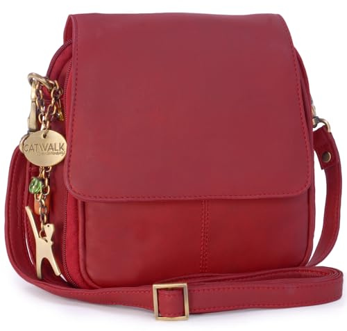Catwalk Collection Handbags Genuine Leather Cross Body Bag Teagan | Womens Small Messenger Bag, Organiser Shoulder Bag, Adjustable Detachable Crossbody Strap, Multiple Pockets, Everyday Handbag