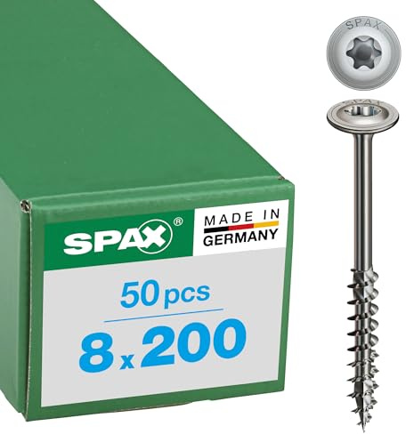 SPAX construction bois tête disque, 8 x 200 mm, 50 pièces, filetage partiel, T-STAR plus T40, 4CUT, acier inoxydable A2-0257000802005