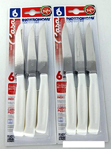 SET 6 COLTELLI DA TAVOLA BONOMI MADE IN ITALY COL. BIANCO LAMA INOX A PUNTA
