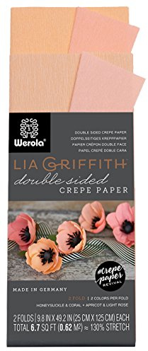 Lia Griffith Dubbelsidig crepepapper viks rulle, 6,7 kvadratfot, kaprifol och korall, aprikos och ljus ros