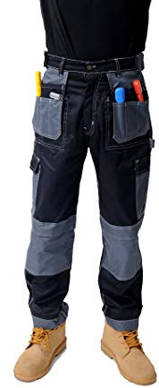 GRS Multi Pockets Mens Combat Cargo Work Trousers with Knee Pad Pockets, Black, 50 Waist - Regular
