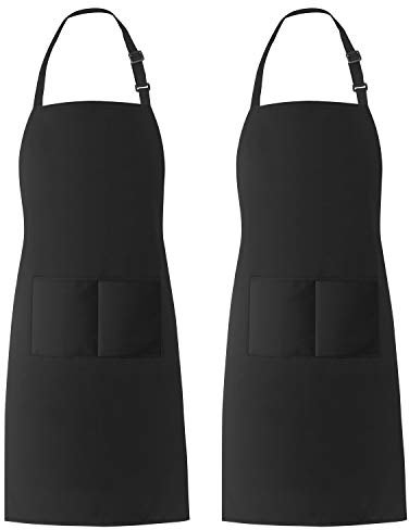 Xornis Verstellbare Latzschürzen mit 2 Taschen, Schürze für Damen und Herren, Küche, Kochen, Kochen, Schwarz, 2 Stück